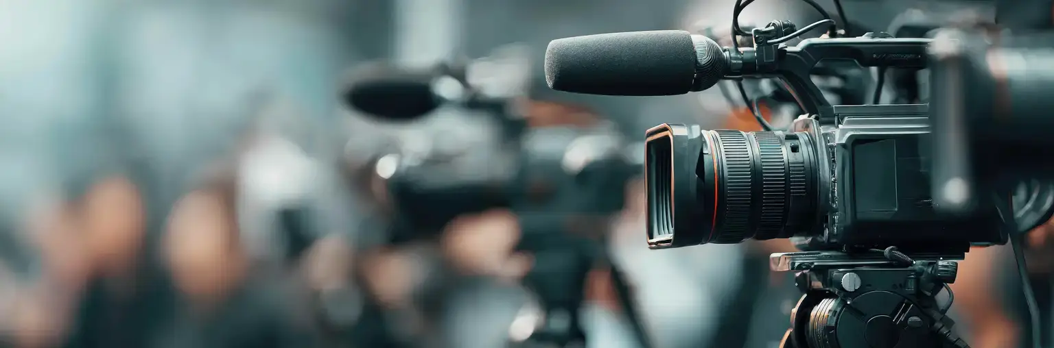 TV-kameraer på række under en pressekonference
